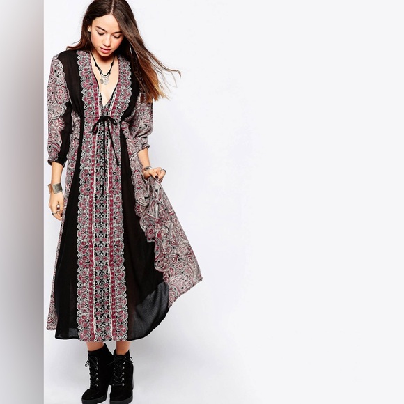 Free People Azalea Midi Maxi Dress Small Black Burgundy NEW NWT - Picture 2 of 14